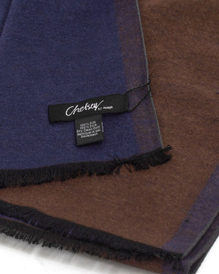 Chelsey Brown Blue Brushed Silk Border Scarf