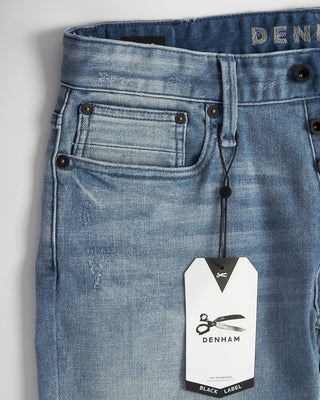 Denham Razor Blue Washed Distressed Denim Stretch Jeans
