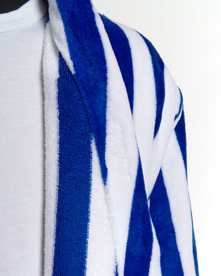 Derek Rose Striped Velours Blue White Terry Towelling Robe