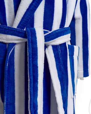 Derek Rose Striped Velours Blue White Terry Towelling Gown