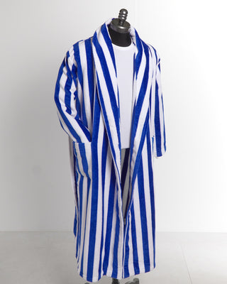 Derek Rose Striped Velours Blue White Terry Towelling House Gown