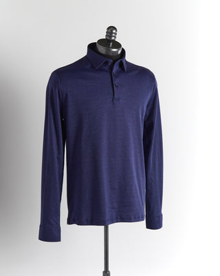 Desoto Cobalt Blue Pique Cotton Jersey Long Sleeve Polo