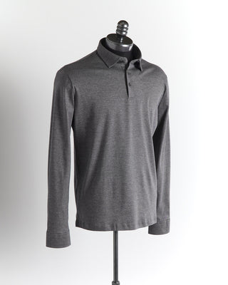 Desoto Grey Pique Cotton Jersey Long Sleeve Polo