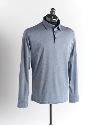 Desoto Light Blue Pique Cotton Jersey Long Sleeve Polo