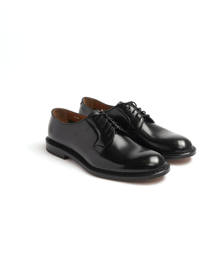 Doucal's Black Polished Horse Leather Derby Shoe