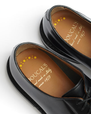 Doucal's Black Polished Horse Leather Deep Burnish Derby Shoe