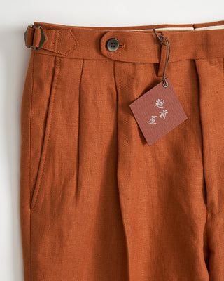Echizenya Burnt Orange LinenDouble Pleat Side Tab Pants