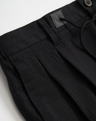 Echizenya Black Striped Seersucker Drawstring Double Pleat Trousers