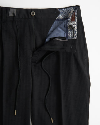 Echizenya Black Striped Seersucker Drawstring Slim Pant