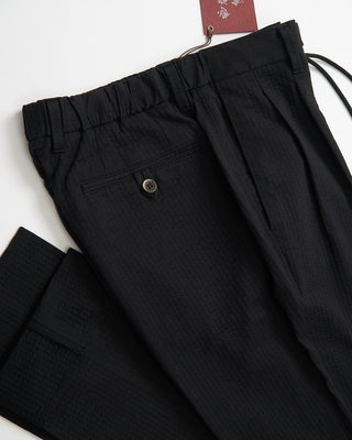 Echizenya Black Striped Seersucker Drawstring Trousers