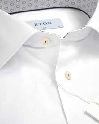 Eton White Solid Twill Slim Shirt With Medallion Contrast