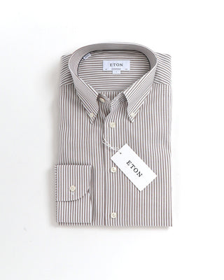 Eton Brown Striped Button Down Contemporary Shirt