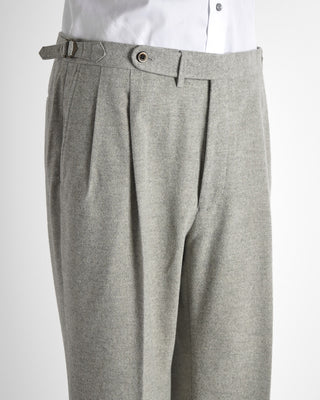 Cotton Flannel Double Pleat Side Tab Trousers / Grey