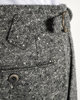 Echizenya Grey Wool Tech Donegal Double Pleat Side Tab Pants