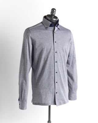 Emanuel Berg Navy Chevron Cotton Jersey Stretch Shirt