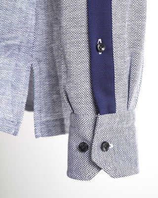 Emanuel Berg Navy Chevron Jersey Stretch Shirt