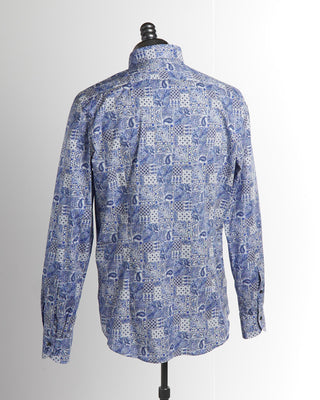 Emanuel Berg Baroque Tile Blue Stretch Poplin Shirt