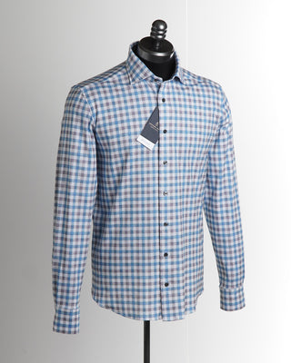 Emanuel Berg Modern Fit 4Flex Blue Grey Check Shirt