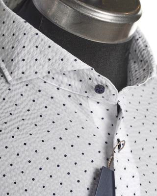 Emanuel Berg Modern Fit White Navy Dot Print Crinkle Shirt