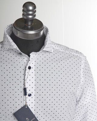 Emanuel Berg White Navy Dot Print Crinkle Shirt