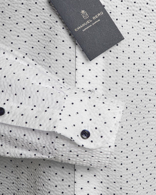 Emanuel Berg Modern Fit White Navy Dot Print Seersucker Shirt