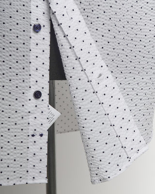 Emanuel Berg Modern Fit White Navy Dot Print Seersucker Shirt