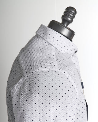 Emanuel Berg White Seersucker Navy Dot Print Crinkle Shirt