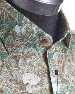 Emanuel Berg Modern Fit Green Brown Exotic Flower Print Dobby Shirt 