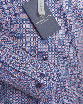 Emanuel Berg Modern Fit Blue Pink Micro Print Stretch Poplin Sport Shirt