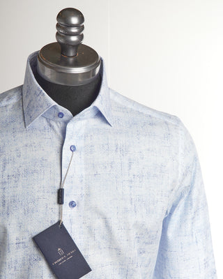 Emanuel Berg Modern Fit Mosaic Print Blue Dobby Shirt