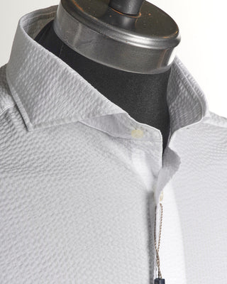 Emanuel Berg Modern Fit White Seersucker Textured Crinkle Shirt 