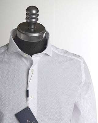 Emanuel Berg Seersucker White Textured Crinkle Shirt 