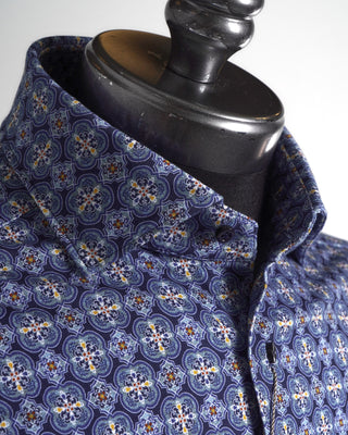 Emanuel Berg Blue 4Flex Modern Fit Medallion Print Shirt