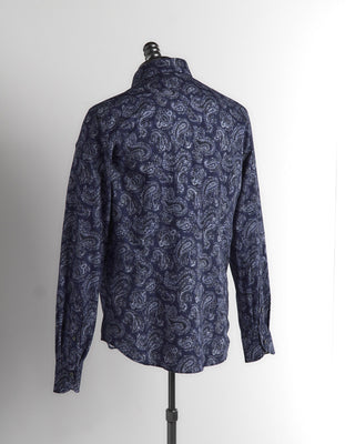 Emanuel Berg Blue Brushed Twill Paisley Print Shirt