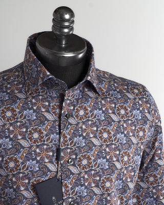 Emanuel Berg Blue Modern Fit Dobby Floral Print Shirt