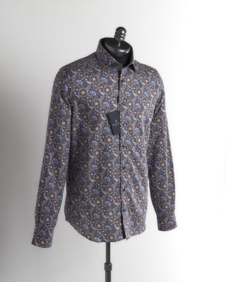 Emanuel Berg Blue Modern Fit Dobby Floral Print Shirt