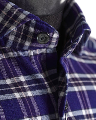 Eton Navy Plaid Cotton-Tencel Flannel Slim Shirt