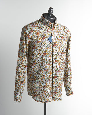 Eton Orange Daisy Floral Linen Contemporary Shirt 100003043-45