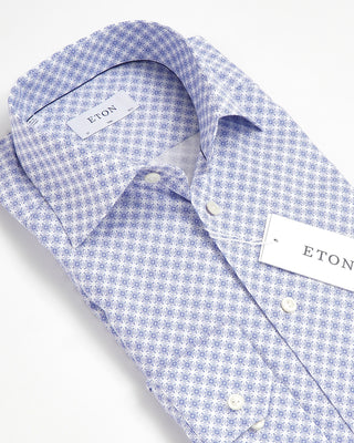 Eton Signature Twill Blue Medallion Print Slim Cotton Shirt 
