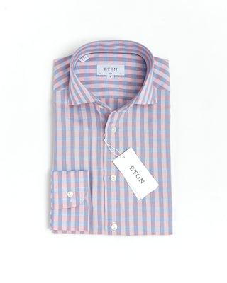 Eton Pink & Light Blue Oxford Check Slim Shirt