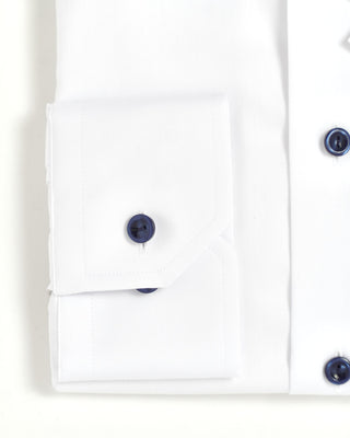 Signature White Twill Contemporary Shirt With Navy Buttons