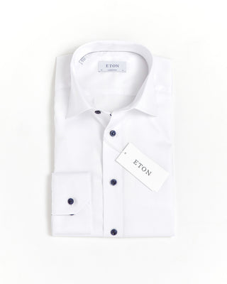 Signature White Twill Contemporary Shirt With Navy Buttons