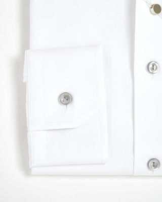 Signature White Twill Contemporary Shirt With Grey Buttons