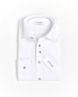 Signature White Twill Contemporary Shirt With Grey Buttons