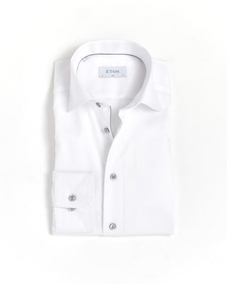 Signature White Twill Slim Shirt With Grey Buttons