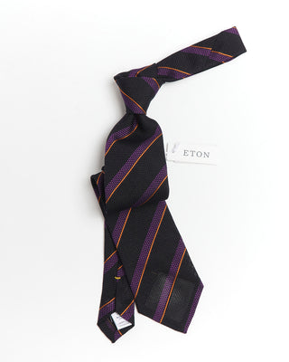 Eton Black Purple Handmade Striped Grenadine Tie