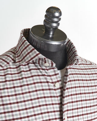 Eton Burgundy Check Flannel Shirt Collar