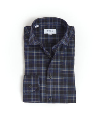 Eton Navy Plaid Flannel Slim Shirt