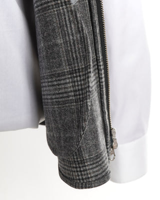 Eton Grey Check Twill Wool Cashmere Zip Vest 