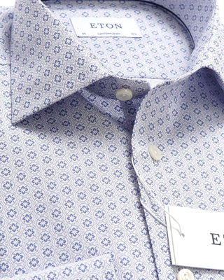 Geometric Print Contemporary Twill Shirt / Light Blue